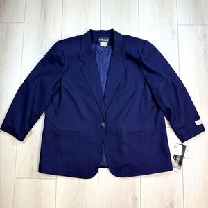 VTG Sag Harbor‎ 100% Wool Navy Blazer Jacket 24W NWT Lined One Button Classic
